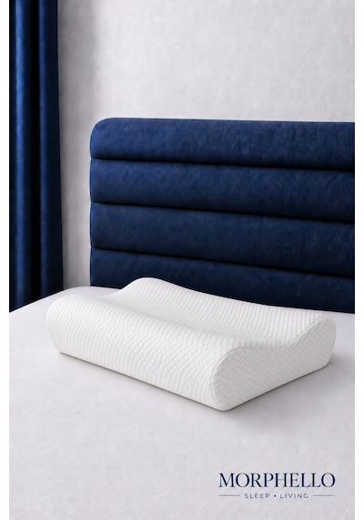 Morphello Ortopedik Boyun Destekli Visco Yastık 60x40 Cm Orta Sert, Yıkanabilir Kılıflı Ergonomik Yastık Beyaz