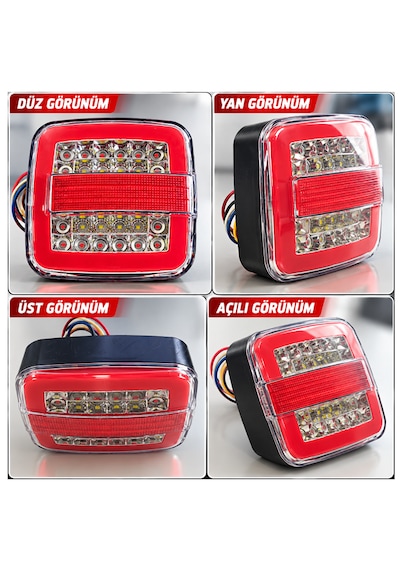 2'li Set 12v-24v Uyumlu Neon Led'li Kare Stop Lambası Fonksiyonel Stop Park Sinyal Geri Vites Kamyonet Kamyon Römork Uyumlu