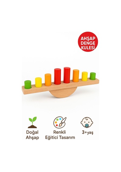 Ahşap Denge Kulesi Renkli Silindirli Eğitici Motor Beceri Ve Koordinasyon Oyunu