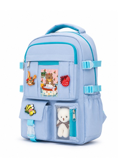 Quovo Kawaii Kore Tarzı Ergonomik Özel Tasarım Okul Çantası Kız Erkek İlkokul,ortaokul,lise Mavi