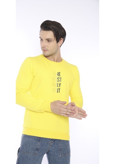 Escetic Erkek Spor Slimfit, Bisiklet Yaka Sarı Sweatshirt-4274
