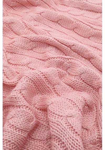 Biocotton Triko Ponponlu Örgü Tv Battaniyesi - Pudra