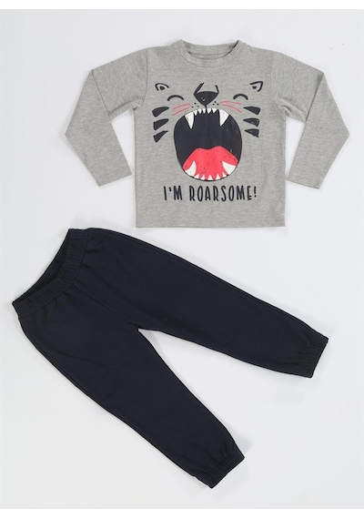 Casabony Roar Some Jogger Pantolon + T-shirt Takım-gri - Laci Gri - Lacivert
