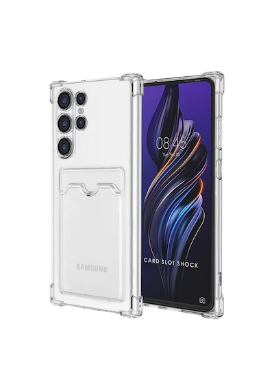 Samsung Galaxy S22 Ultra Uyumlu Kılıf Köşe Korumalı Kartlıklı Cüzdanlı Silikon Kapak Şeffaf