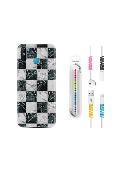 Infinix Smart 4 Kılıf Kablo Koruyuculu Checkers Marble 1370