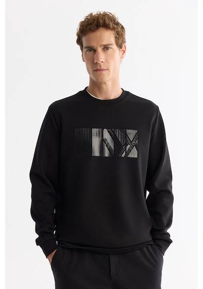 Avva Erkek Siyah Bisiklet Yaka Pamuklu Baskılı Elastan Regular Fit Sweatshirt A42y1215