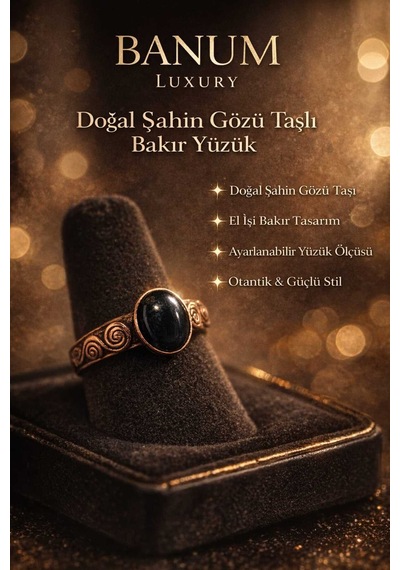 Doğal Şahin Gözü Taşlı El İşi Tasarım Bakır Yüzük Diğer