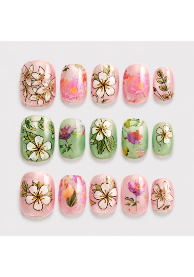 Renkli Nail Art Kısa Oval El Yapımı Jel Takma Tırnak Kkbd1788 M