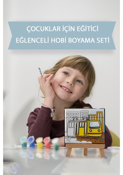 Sevimli Sarı Tramvay Çocuk Eğitici Tuval Boyama Hobi Seti