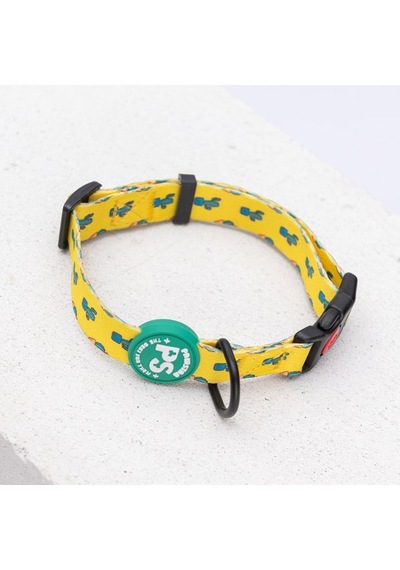 Cactus Kaktüs Desenli Köpek Boyun Tasması Ayarlanabilir Köpek Tasması M Size 32-48cm Boyun Aralığı Sarı