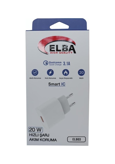 Elba ELB03-20USB Beyaz 20W USb Şarj Kafa QC4.0(Akıllı Koruma-Hızlı Şarj-Isıya Dayanıklı)