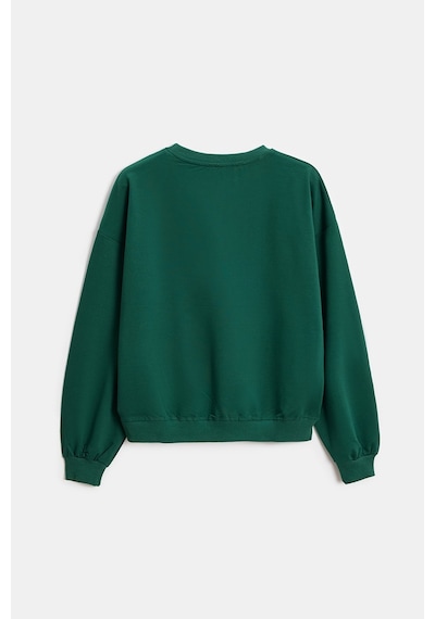 Sââde Kadın Oversize Bisiklet Yaka Basic Casual Sweatshirt Yeşil