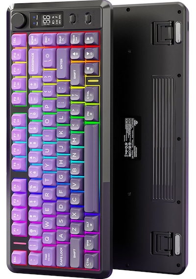 M75 Kablosuz 2.4ghz Kablosuz + Bt Çift Modlu Klavye Led Ekranlı Oyun Klavyesi İle Pbt Knob Rainbow