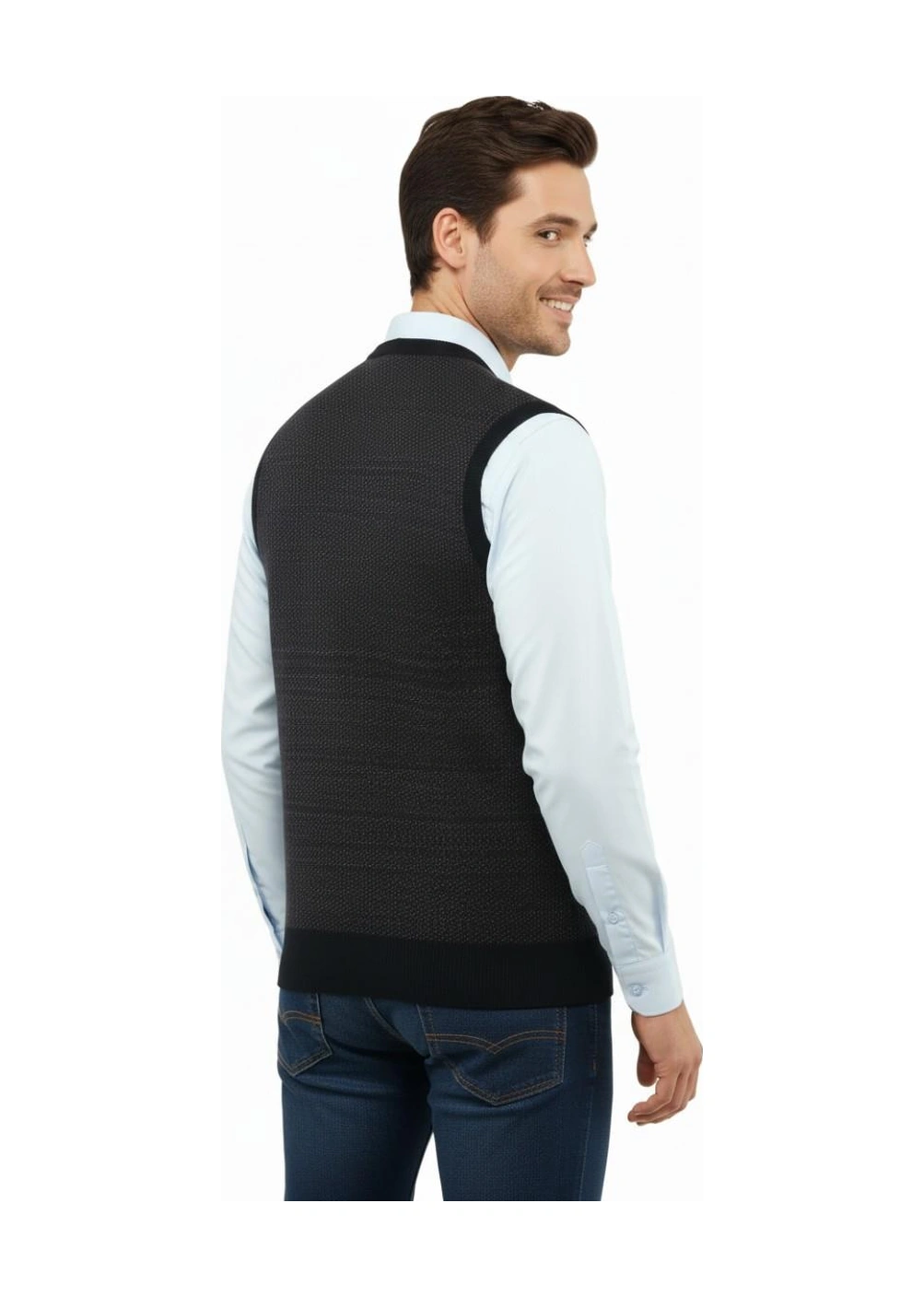 Çizgi Triko Erkek V Yaka Süveter Çelik Örgü Regular Kalıp 5206h Bgl-st04841 Lacivert