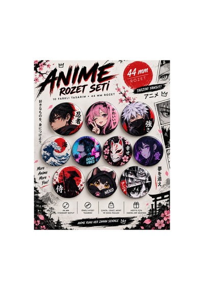 Kawaii Anime Rozet Seti 10'lu 44 Mm İğneli Rozet Anime Japon Karakter Rozetleri Çanta Ceket Aksesuar Diğer