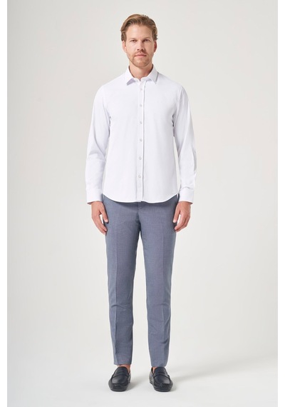 İmza Beyaz Sert Yaka Uzun Kol Cepsiz Slim Fit Pamuklu Gömlek 1004260213
