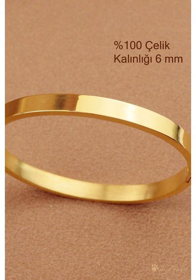 Çelik Kelepçe - Sade Düz Çelik Kelepçe Bileklik Kalınlık 0,6mm Gold - 662082530 Gold
