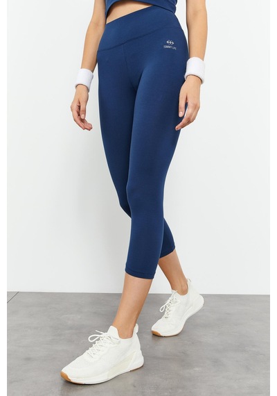 Tommylife İndigo Yüksek Bel Kapri-crop Atlet Slim Fit Kadın Tayt Takım - 95284