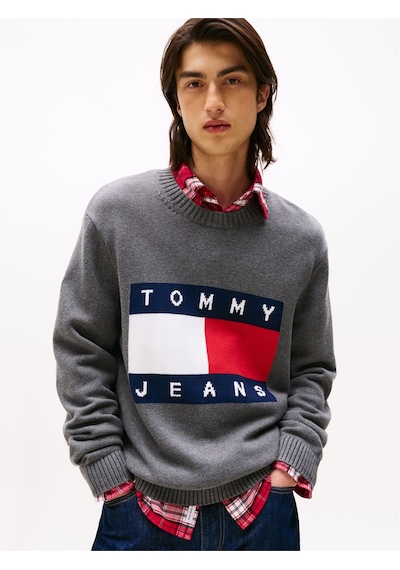 Tommy Hilfiger Tjm Reg Melange Flag Sweater Erkek Gri Kazak - Dm0dm22105 Gri