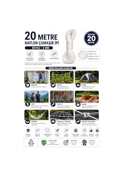 20 Metre Beyaz Naylon İp 3 Mm, Çok Amaçlı Dayanıklı Çamaşır İpi, Kamp Bahçe Balkon Hamak Ve Taşıma Sabitleme İpi, Dayanıklı Çamaşır İpi Kalın, Asma İpi Güçlü Halat İp, Sağlam İp, Kaliteli Açık Ahşap 20 Metre Beyaz Naylon İp 3 Mm, Çok Amaçlı Dayanıklı Çamaşır İpi, Kamp Bahçe Balkon Hamak Ve Taşıma Sabitleme İpi, Dayanıklı Çamaşır İpi Kalın, Asma İpi Güçlü Halat İp, Sağlam İp, Kaliteli Açık Ahşap