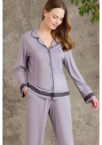 Pierre Cardin Saten Pijama Takımı 2200 Siyah Royal