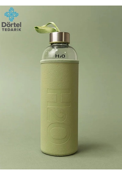 H2o Deri Kılıflı Cam Matara 1000 Ml Haki