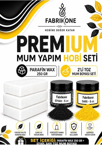 Premium Mum Yapım Hobi Seti - Parafin Wax 250 Gr - 2'li Toz Mum Boyası Seti - Siyah, Sarı Bkfabpw2502ssr Karışık