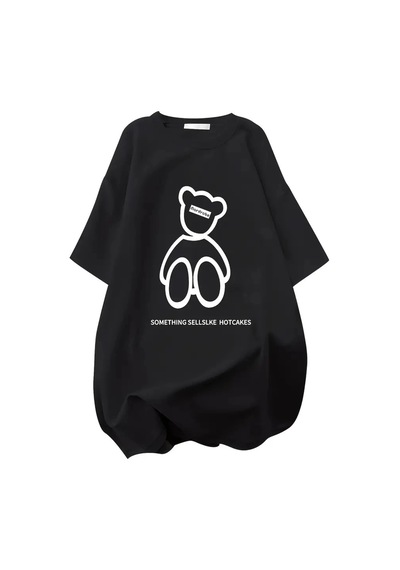 Genel Markalar 20/1 Penye Compack Ön Arka Baskılı Oversize Bisiklet Yaka T-shirt - Siyah - Renkli