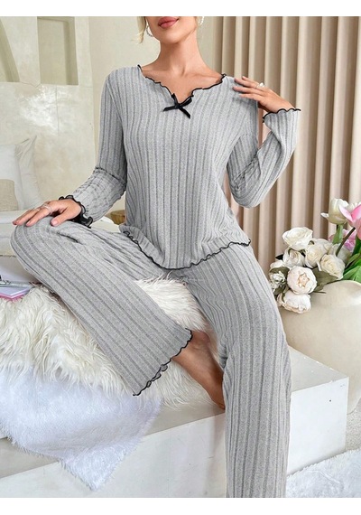 Bella Notte Gri Pamuklu Fiyonk Detaylı Pijama Takımı