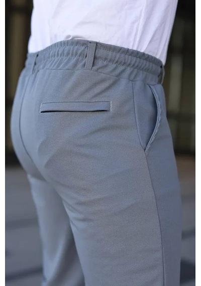 Melen Moda Erkek Diagonel Kumaş Duble Paça Cepli Bağcıklı Bel Lastikli Şort - Gri