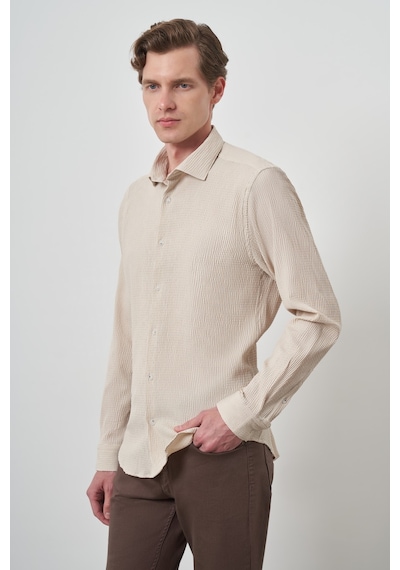 Morven Erkek Bej Gofre Trend Desenli Dynamic Fit İtalyan Yaka Gömlek 25ms004023653 Bej