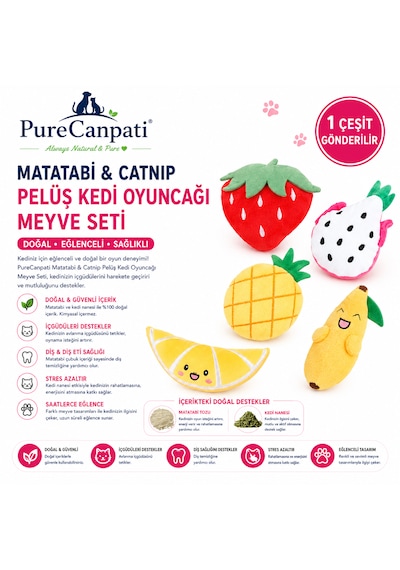 Matatabi Ve Catnip İçeren Peluş Meyve Kedi Oyuncağı 1 Adet Karışık Model