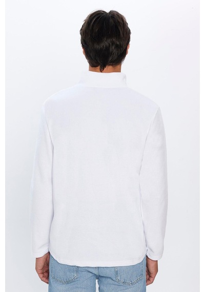 Tudors Erkek Dik Yaka Tüylenme Yapmayan Soğuk Geçirmez Standart Fit Rahat Kesim Polar Ekru Sweatshirt-30139-ekru Ekru