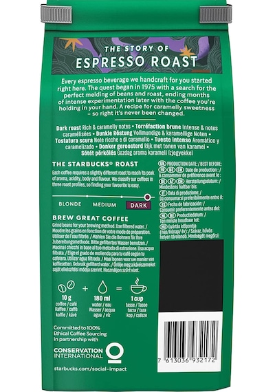 Starbucks Espresso Dark Roast Çekirdek Kahve 200 G
