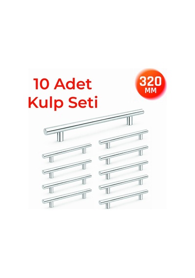 320 Mm Metal Mobilya Kulpu Mutfak Dolap Çekmece Kulpu, Modern Dekoratif Kulp Seti 10 Adet Inox