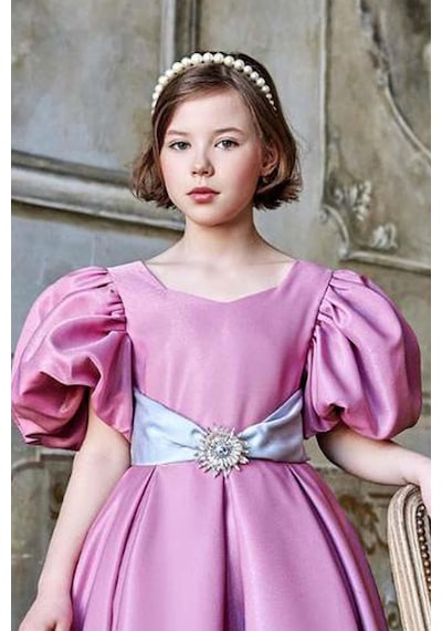 Riccotarz Kız Çocuk Balon Kollu Belinde Broş Ve Kemer Detaylı Etek Ucu Fırfırlı Pembe Abiye Riccotarz Kız Çocuk Balon Kollu Belinde Broş Ve Kemer Detaylı Etek Ucu Fırfırlı Pembe Abiye