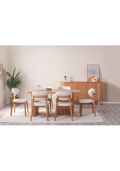 Calista Oval Ahşap Bohem Yemek Masası 90x180 Natural