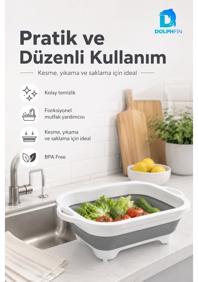Katlanır Kesim Panosu Mutfak Kesme Tahtası Doğrama Panosu Beyaz - Gri