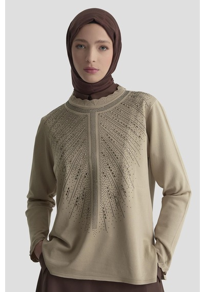 Armine Trend Taş Baskılı Triko Tunik Koyu Taş 25ytd4126 Koyu Taş