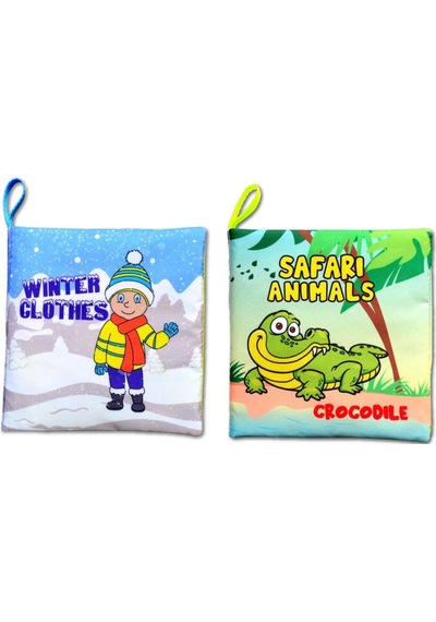 2 Kitap İngilizce Kışlık Giysiler Ve Safari Hayvanları Kumaş Sessiz Kitap E124 E130 - Bez Kitap , Eğitici Oyuncak , Yumuşak Ve Hışırtılı