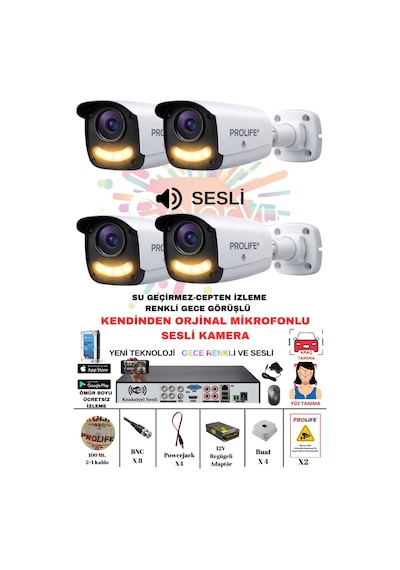 4 Lü Sesli Güvenlik Kamerası 5 Mp Gece Renkli Yüz Ve Araç Tanımalı Full Hd Kamera Sistemi 4 Lü Sesli Güvenlik Kamerası 5 Mp Gece Renkli Yüz Ve Araç Tanımalı Full Hd Kamera Sistemi