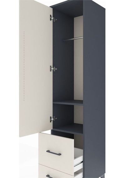 Hyperion Dolap 2 Raflı 2 Çekmeceli Tek Askılı 44x44x195 Antrasit-aytaşı Antrasit