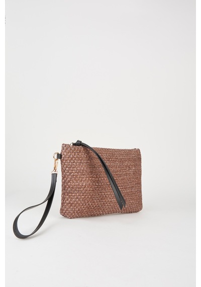 Vivaq Kadın Bellis Hasır Açık Kahve Astarlı Suni Deri Bilek Askılı Portföy El Ve Clutch Çanta Kahverengi