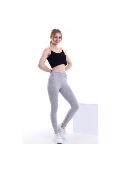 Self Clothing Kadın Flamlı Gri Penye Kumaş Tayt Yüksek Bel Slf1292Gri