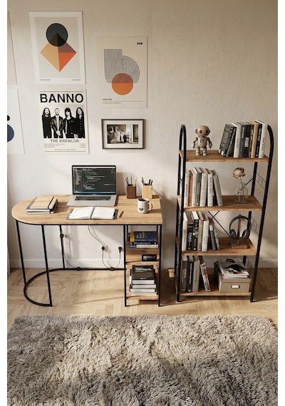 Reyo Falez Çalışma Masası Ve Kitaplık Seti Metal Ayaklı,minimalist Tasarım,geniş Masa Alanı,çok Raflı Atlantik Çam Reyo Falez Çalışma Masası Ve Kitaplık Seti Metal Ayaklı,minimalist Tasarım,geniş Masa Alanı,çok Raflı Atlantik Çam
