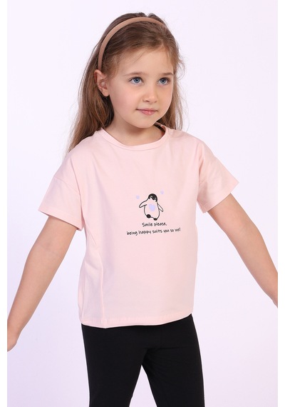 Toontoy Kids Toontoy Kız Çocuk Penguen Yazı Baskılı Tişört Açık Lila