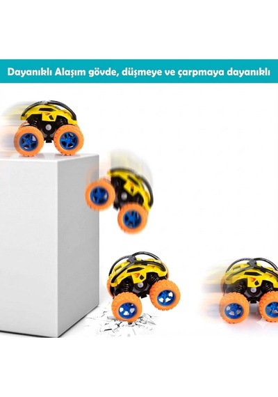 360 Derece Takla Atan Sürtmeli Canavar Kamyon - Darbeye Dayanıklı Monster Truck Oyuncak Araba Sarı Çok Renkli