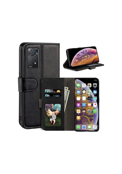 Xiaomi Redmi Note 11pro 5g Uyumlu Kılıf Tam Kaplar Deri Dokulu Kapaklı Cüzdan Standlı Siyah