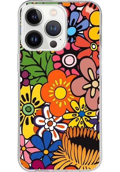 Apple Uyumlu iPhone 13 Pro İle 1mm Slim Fit Retro Renkler 2 Baskılı Şeffaf Kılıf