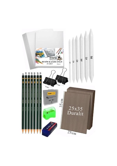 Karakalem Eskiz Çizim Seti Duralit Seti 25x35 Cm 1 Paket Pastel Dağıtıcı Kalem Resim Kağıdı Dereceli Kalem Seti Hamur Silgi Sınav Silgisi